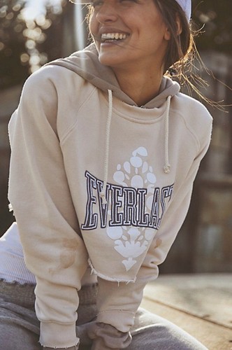 

Укороченный пуловер с логотипом Free People Movement Everlast телесного цвета, серый, с потертостями, размер  NWT, Nude gray white