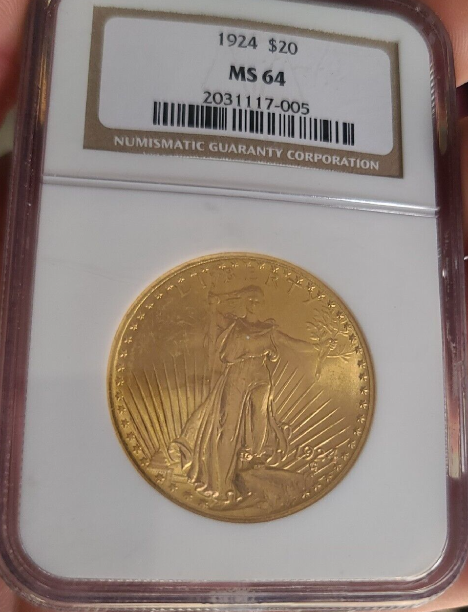 SAINT GUADENS $20 GOLD NGC MS 64++++ 1924 BLAZING UNDER
