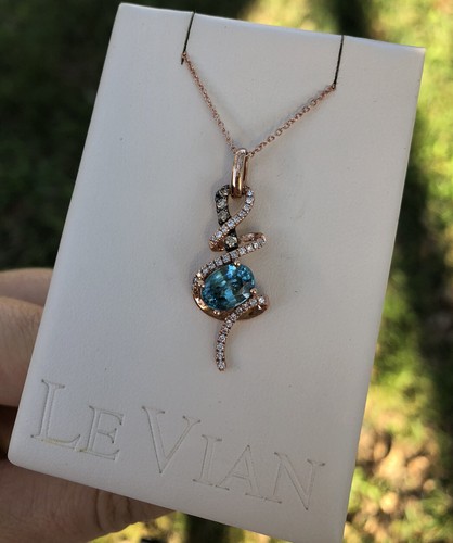 Pre-owned Levian Blue Zircon Chocolate Diamond Pendant Necklace 1.54cttw 14k Rose Gold In Pink