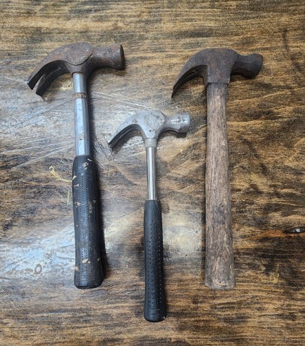 Lot Of 3 Used Claw Hammers Framing Finish Flat Metal Wood