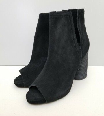 Jeffrey Campbell Oath V Cut Peep Toe Heels Black Suede Booties Size 9.5 New