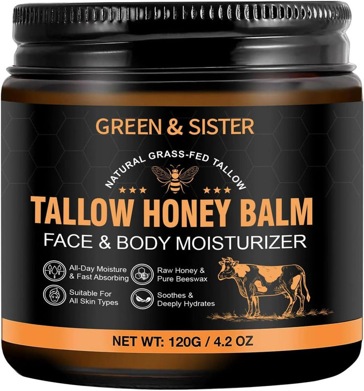 Beef Tallow for Skin, Beef Tallow for Face, Hydrating Tallow Balm with Raw Honey