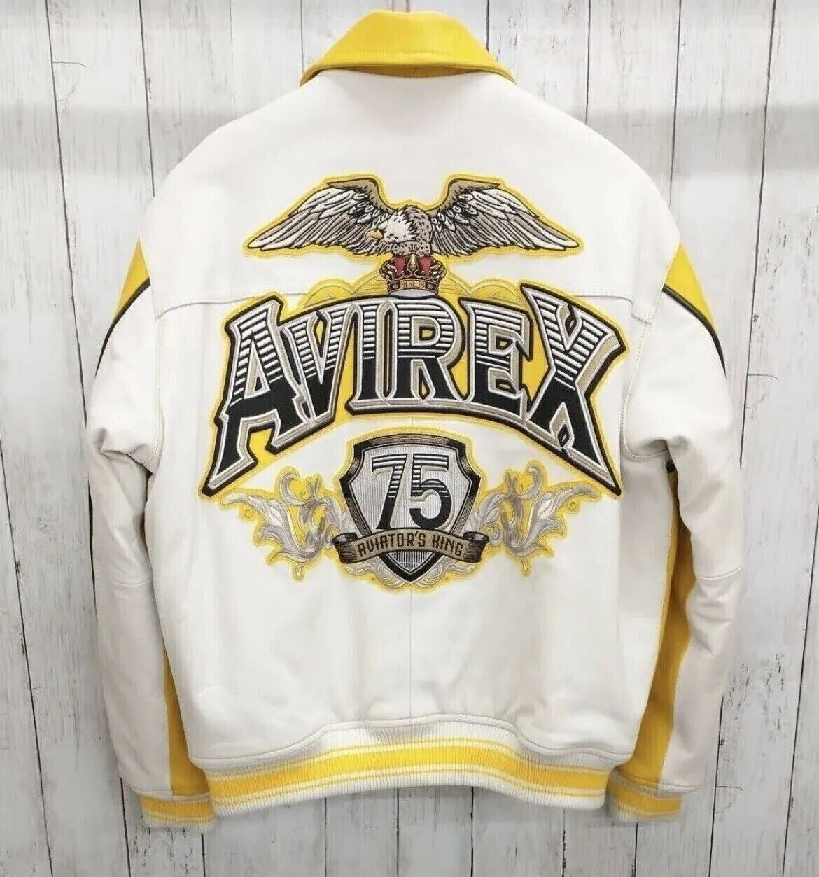 Pre-owned Avirex Men's  Yellow King 75 Bomber Jacket Cowhide American Flight Leather Jacket