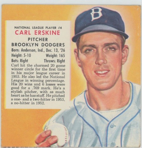 1954 Red Man Tobacco All-Star Team - Carl Erskine #4
