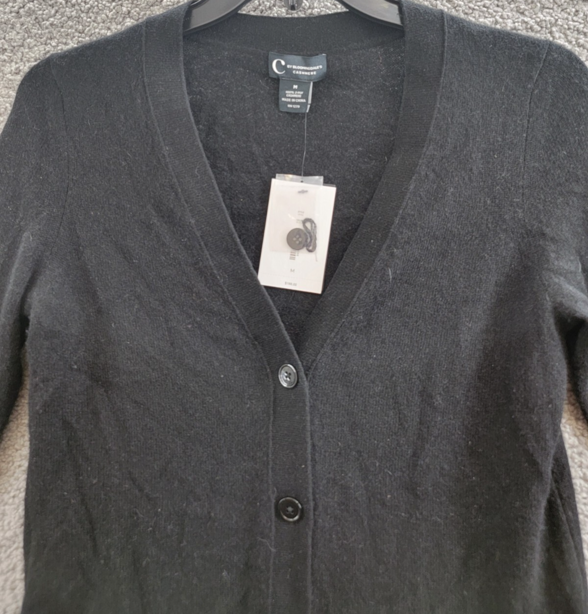 C by Bloomingdale's Cashmere Grandfather Cardigan Women's M Black Button Front - Picture 3 of 18