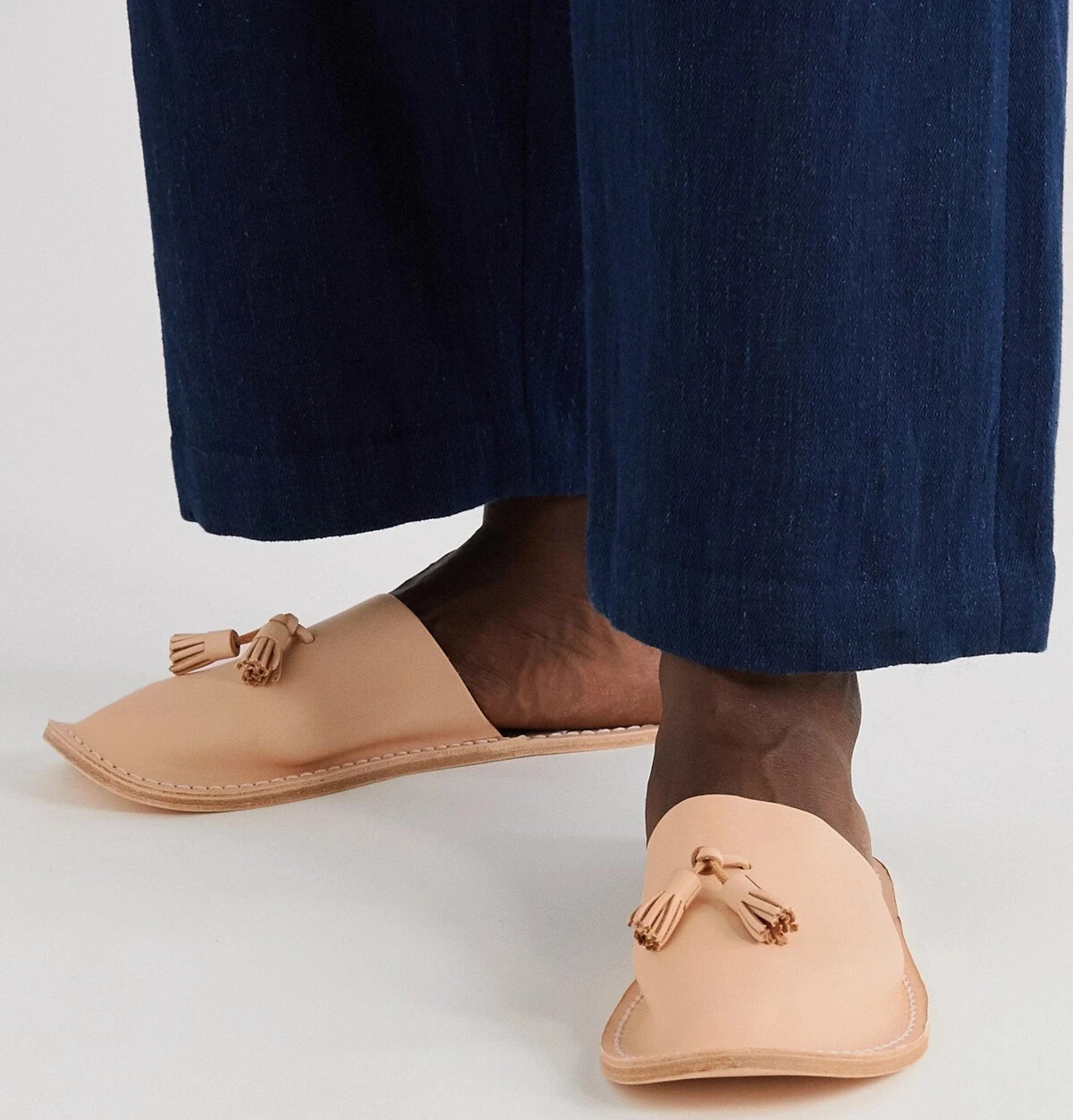 【Hender Scheme】Leather Slipper Hender Scheme Leather Tasselled Backless Slippers Neutrals