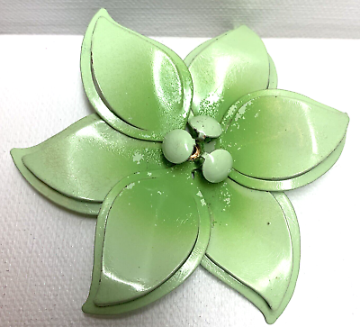 Large Pale Green Enamel Flower Brooch Pin eBay