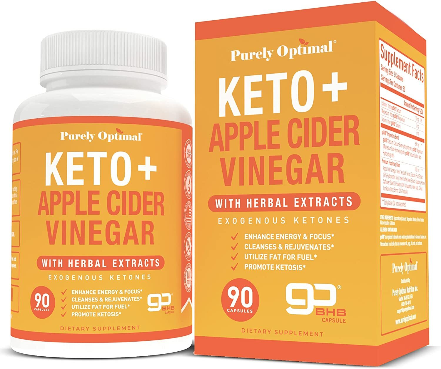 NEW! Purely Optimal Premium Keto + Apple Cider Vinegar Diet Pills 90