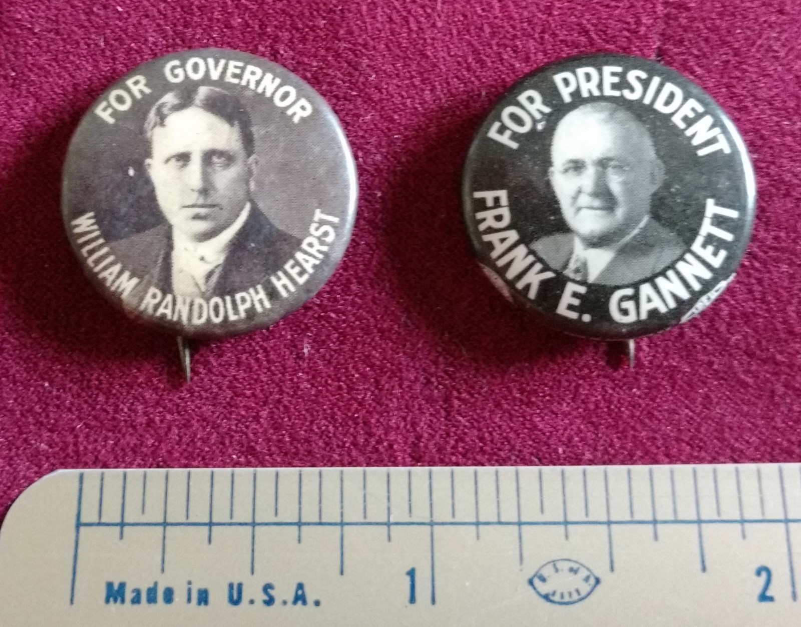 Newspaper Magnates/Politicians Campaign Pin Lot W R Hearst & F E Gannett