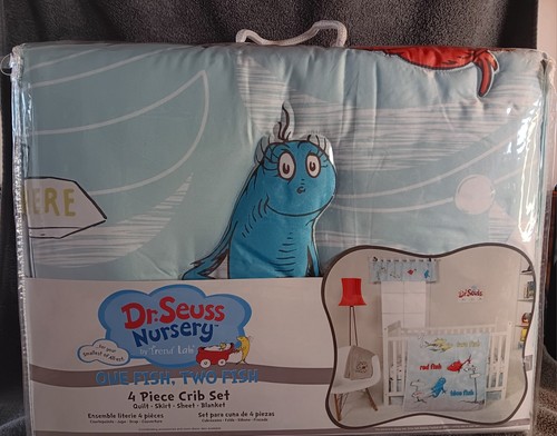 New Dr. Seuss Nursery Crib Set "One Fish, Two Fish" 4 Piece 