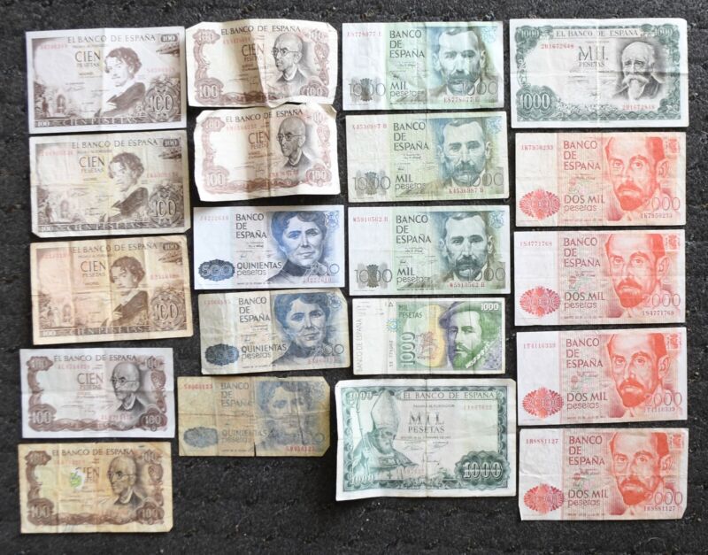 20 Spain 100 500 1,000 2,000 Pesetas Banknotes 1965-1980