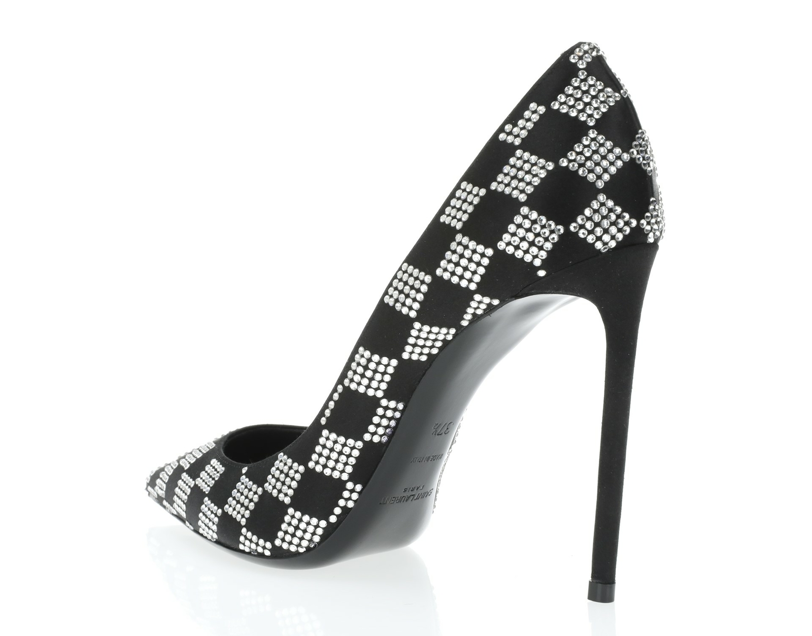 Saint Laurent 258535 Womens Black Zoe Checkered Satin Pumps Saint Laurent 258535 Womens Black Zoe Checkered Satin Pumps