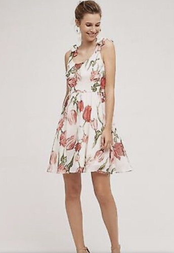 

Anthropologie Paper Crown Tulipa Платье миди с двойными завязками Розовый Цвет Слоновой Кости Зеленый  НОВИНКА, Rose ivory green