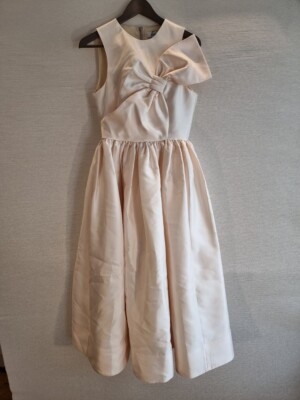 Oasis Bow Ball Occasion Princess Tafetta Wedding Midi Dress Ecru Uk 10