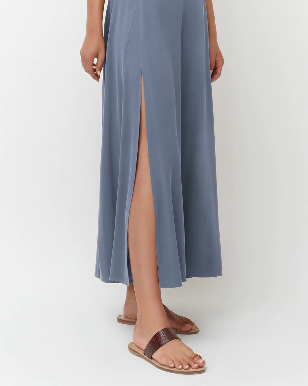 Pre-owned Cuyana Washable Silk Maxi Skirt In Blue
