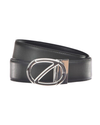 Pre-owned Zegna Belt Double Face Leather Italy Man Black Zpj45f408b Rmr Sz.95 Make Offer