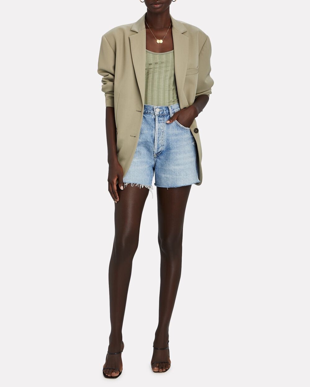 Pre-owned Annie Bing Women's Quinn Oversized Wool Blazer Olive Army Color Size Large In Olive/army