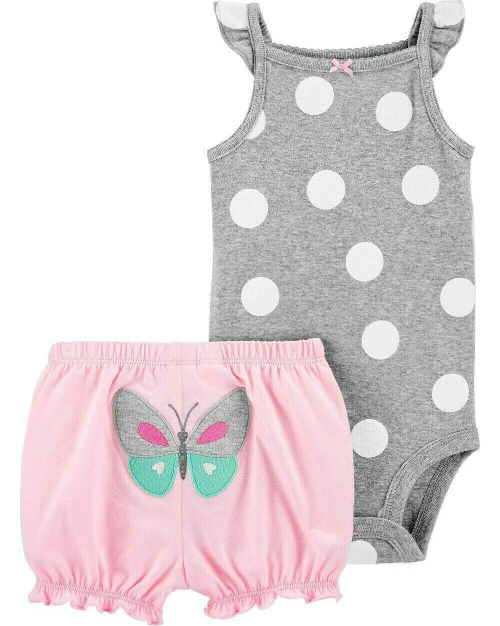

БОДИ CARTERS ДЛЯ НОВОРОЖДЕННЫХ ДЕВОЧЕК, 2 ШТ., БОДИ В ТОЧКИ, ШОРТЫ BUBBLE BUTTERFLY, КОМПЛЕКТ ОДЕЖДЫ, Pink;gray;multicolor