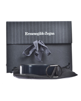 Pre-owned Zegna Belt Double Face Leather Italy Man Black Bspox19324 Zfn Sz.105 Make Offer