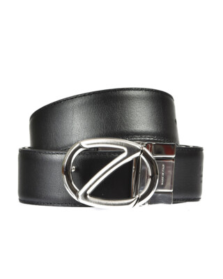 Pre-owned Zegna Belt Double Face Leather Italy Man Black Zpj45f408b Ndh Sz.110 Make Offer