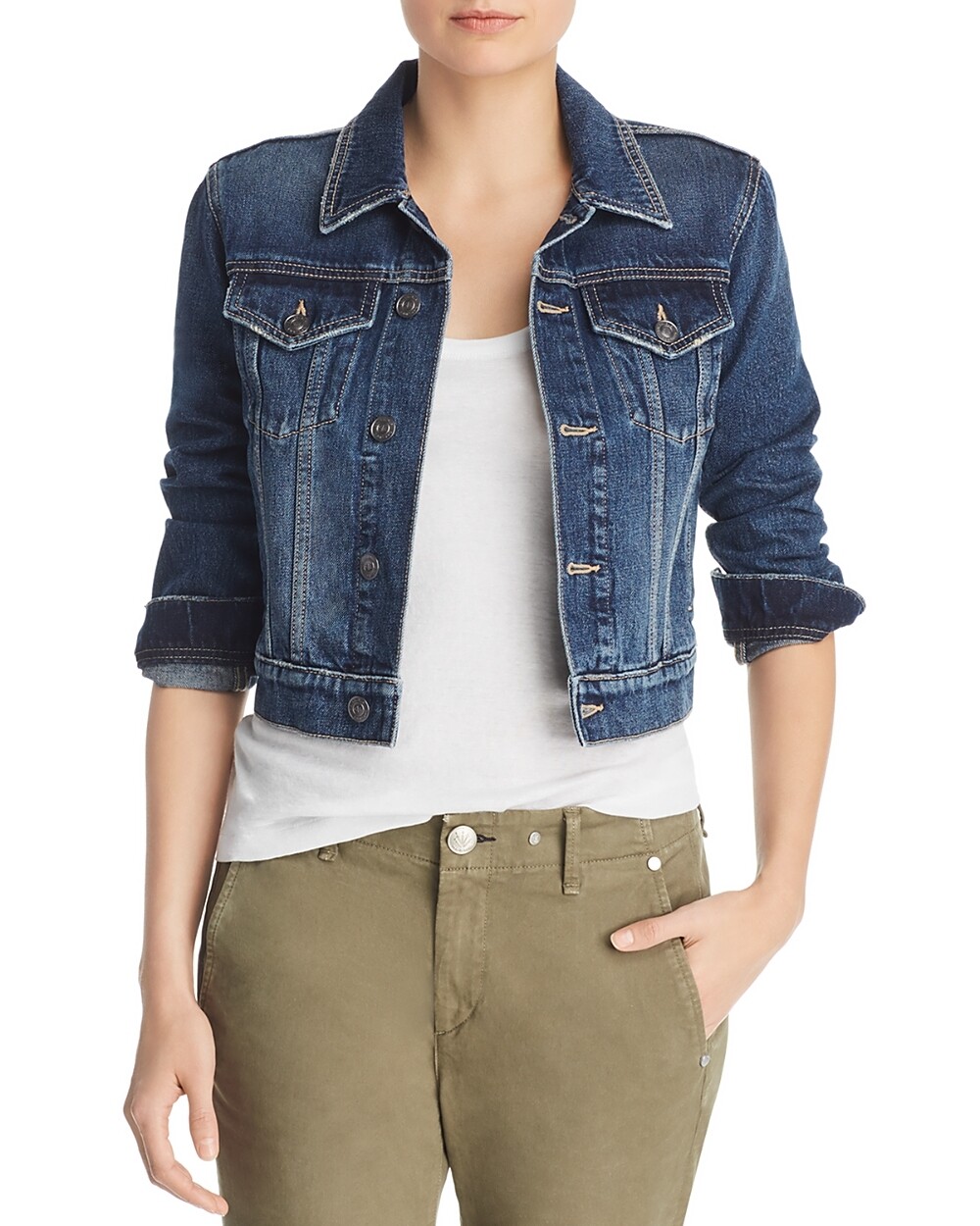 Current/Elliott 253720 The Baby Trucker Cropped Denim Jacket Blue Size 2