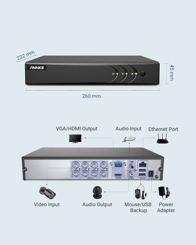 ANNKE H.265+ 8CH DVR for Video Security Camera System 5MP Lite Recorder CCTV Kit