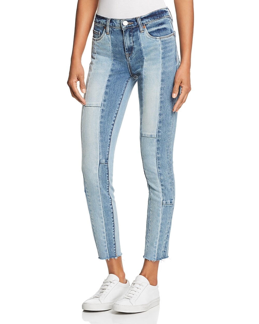 BLANKNYC 241675 Womens Reade Patchwork Crop Skinny Denim Jeans Blue Size 24