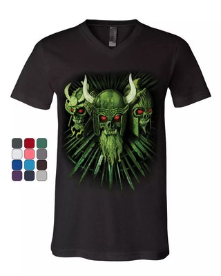ZOMBIE WARRIOR SKULLS V-NECK T-SHIRT VIKING SAMURAI GLADIATOR UNDEAD TEE