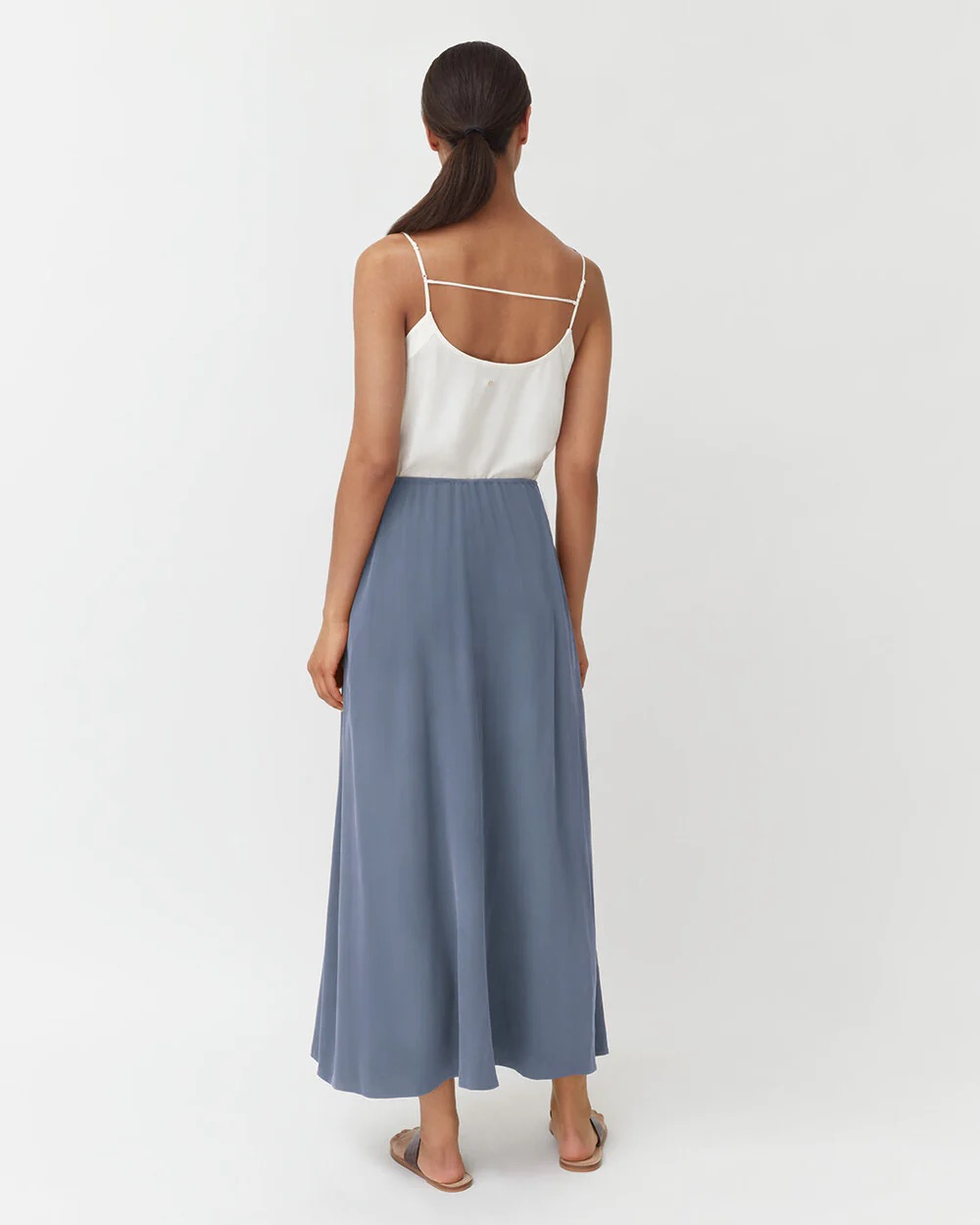 Pre-owned Cuyana Washable Silk Maxi Skirt In Blue