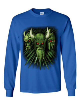 Zombie Warrior Skulls Long Sleeve T-Shirt Viking Samurai Gladiator Undead Tee