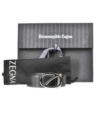 Pre-owned Zegna Belt Double Face Leather Italy Man Black Bsafx1994c Nbu Sz.110 Make Offer