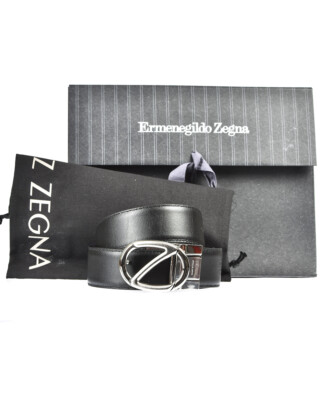 Pre-owned Zegna Belt Double Face Leather Italy Man Black Zpj45f408b Ndh Sz.110 Make Offer