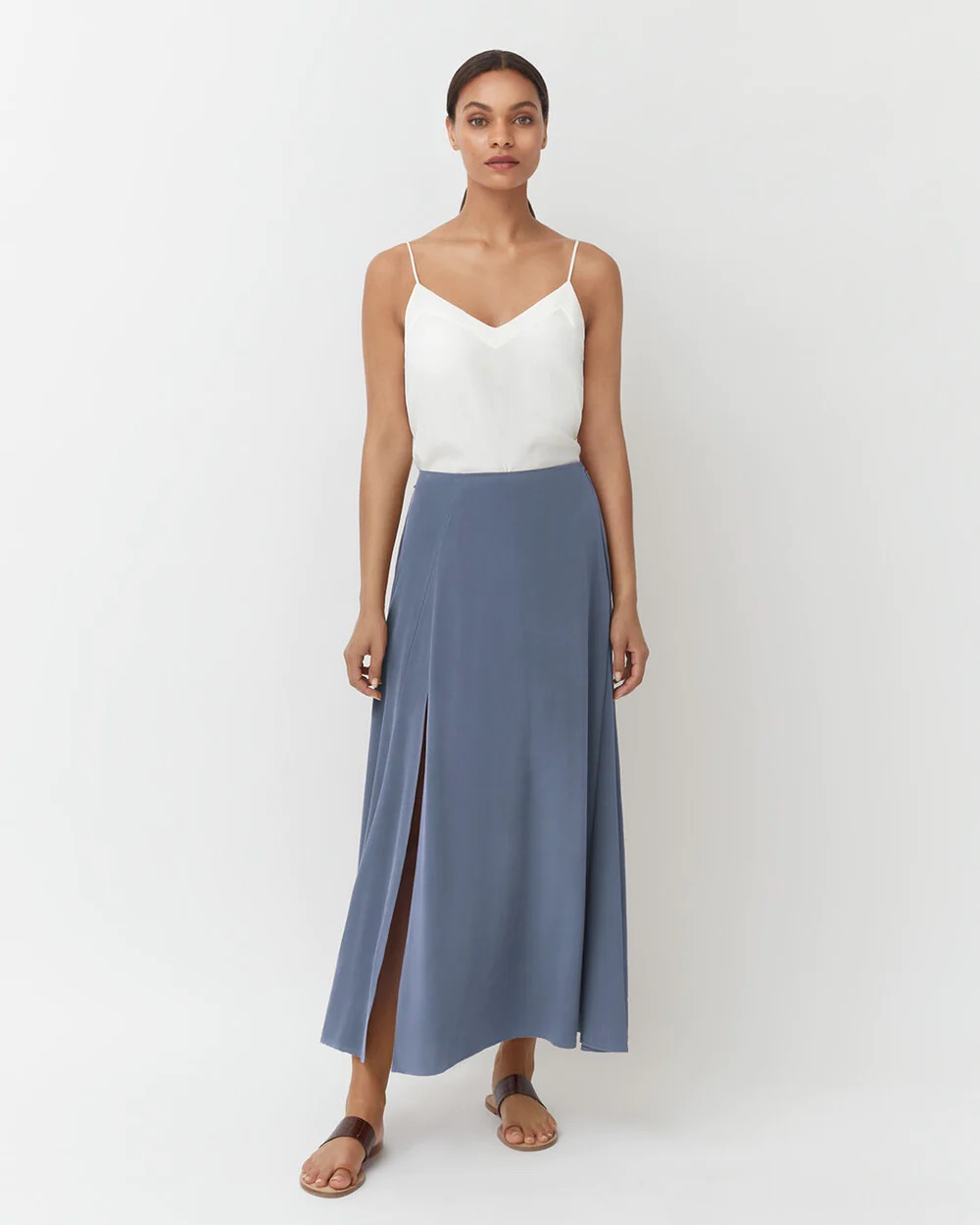 Pre-owned Cuyana Washable Silk Maxi Skirt In Blue