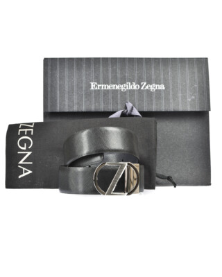 Pre-owned Zegna Belt Double Face Leather Italy Man Black Bsafm2965a Nen Sz.115 Make Offer