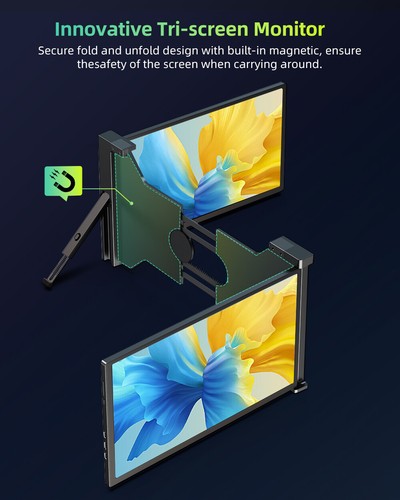 Used UPERFECT 2*14" Portable Monitor Triple Screen 1080P FHD For Laptop Computer