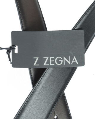Pre-owned Zegna Belt Double Face Leather Italy Man Black Zpj45f408b Ndh Sz.110 Make Offer