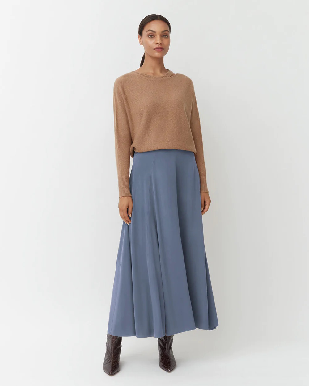 Pre-owned Cuyana Washable Silk Maxi Skirt In Blue