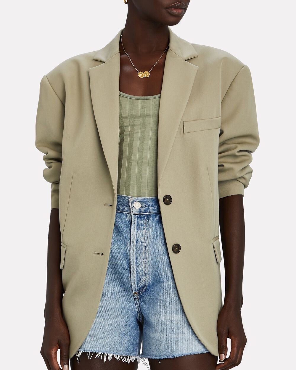 Pre-owned Annie Bing Women's Quinn Oversized Wool Blazer Olive Army Color Size Large In Olive/army