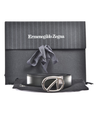 Pre-owned Zegna Belt Double Face Leather Italy Man Black Zpj45f408b Rmr Sz.95 Make Offer