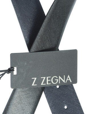 Pre-owned Zegna Belt Double Face Leather Italy Man Black Bsafm2965a Nen Sz.115 Make Offer