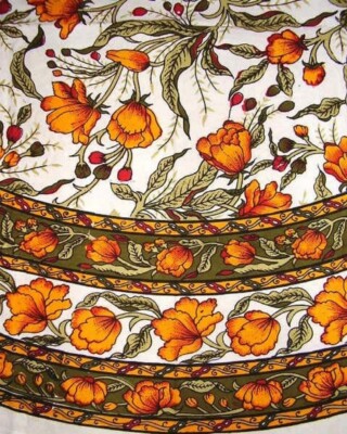 French Floral Round Cotton Tablecloth 70'' Saffron