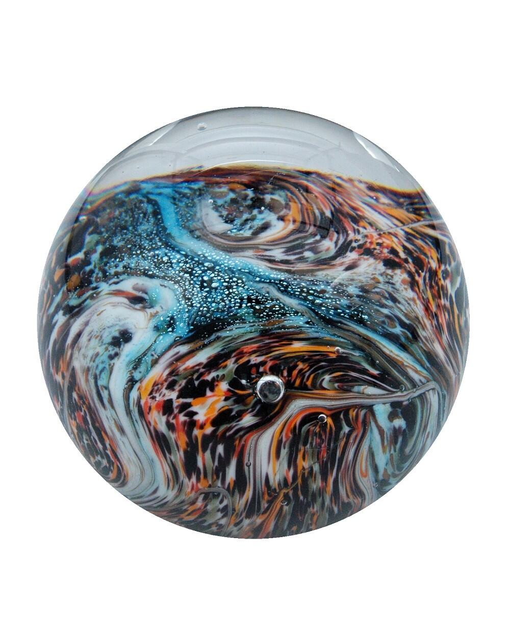 Traum Kugel Briefbeschwerer medium Vulkanlavadesign orange schwarz 7 cm