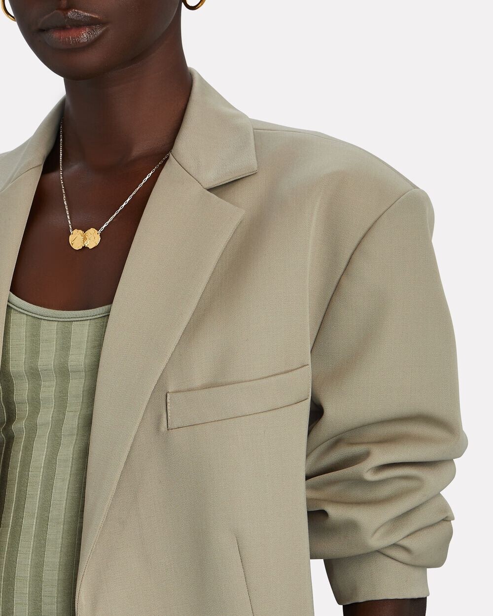 Pre-owned Annie Bing Women's Quinn Oversized Wool Blazer Olive Army Color Size Large In Olive/army