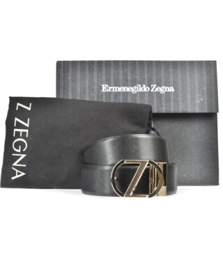 Pre-owned Zegna Belt Double Face Leather Italy Man Black Bwinm2958f Ner Sz.115 Make Offer