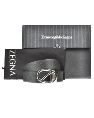 Pre-owned Zegna Belt Double Face Leather Italy Man Black Bcvrm2408b Ner Sz.110 Make Offer