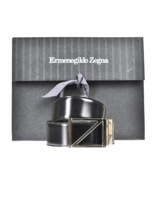 Pre-owned Zegna Belt Double Face Leather Italy Man Black Brdcx2505d Ntm Sz.110 Make Offer