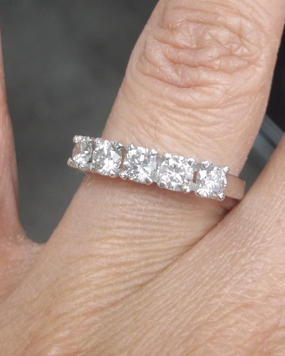 Pre-owned Handmade Natural Diamond Five Stones Wedding Band Ring 14k Gold 1.05 Carat In White