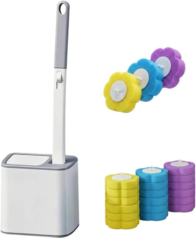 Disposable Toilet Brush Set, Bathroom Toilet Bowl Cleaner Wand with Storage Cadd