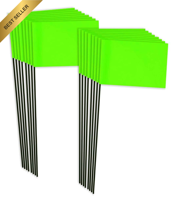 34PCS Small Green Marking Flag Bunting,Mini Steel Pole Rectangle Marker Flag for