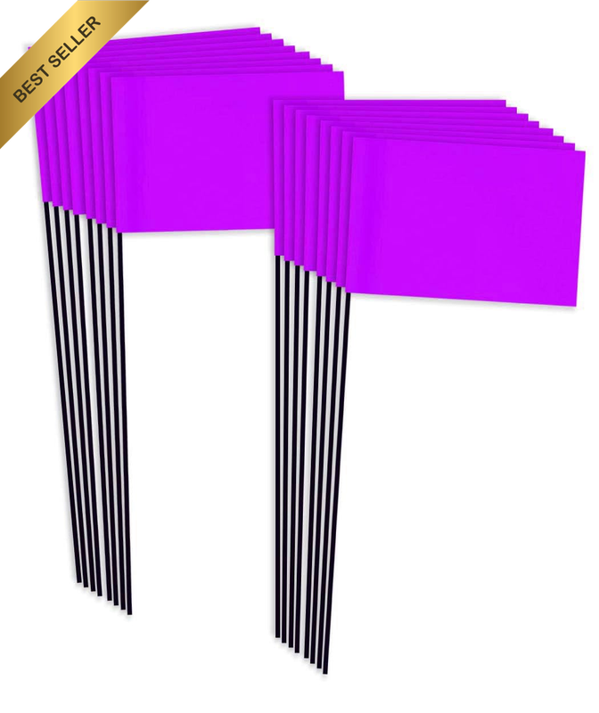 34PCS Small Purple Marking Flag Bunting,Mini Steel Pole Rectangle Marker Flag fo